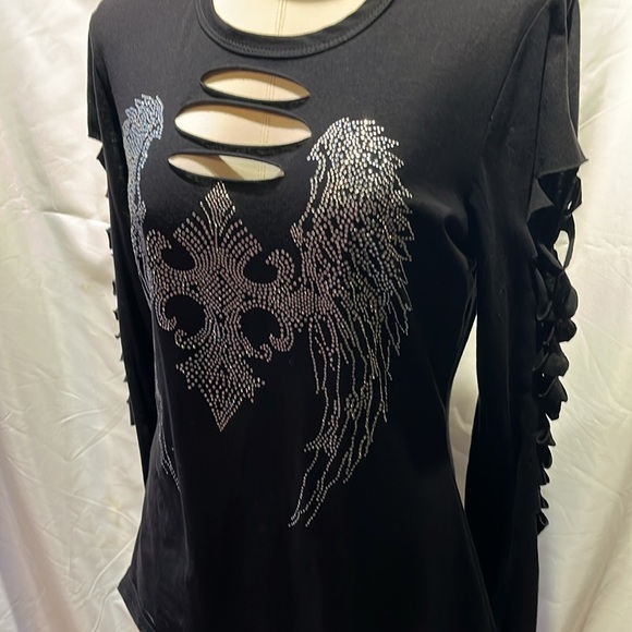 NWT large long sleeve spandex top with cutouts - Picture 4 of 7